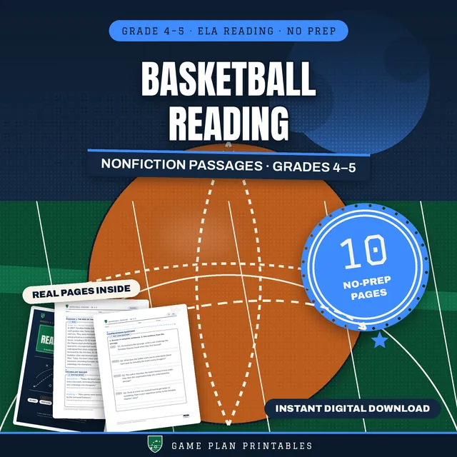Basketball Nonfiction Reading Passages — printable pack cover