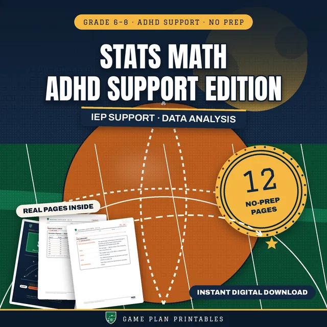 Basketball Stats Math — ADHD Support Edition — printable pack cover