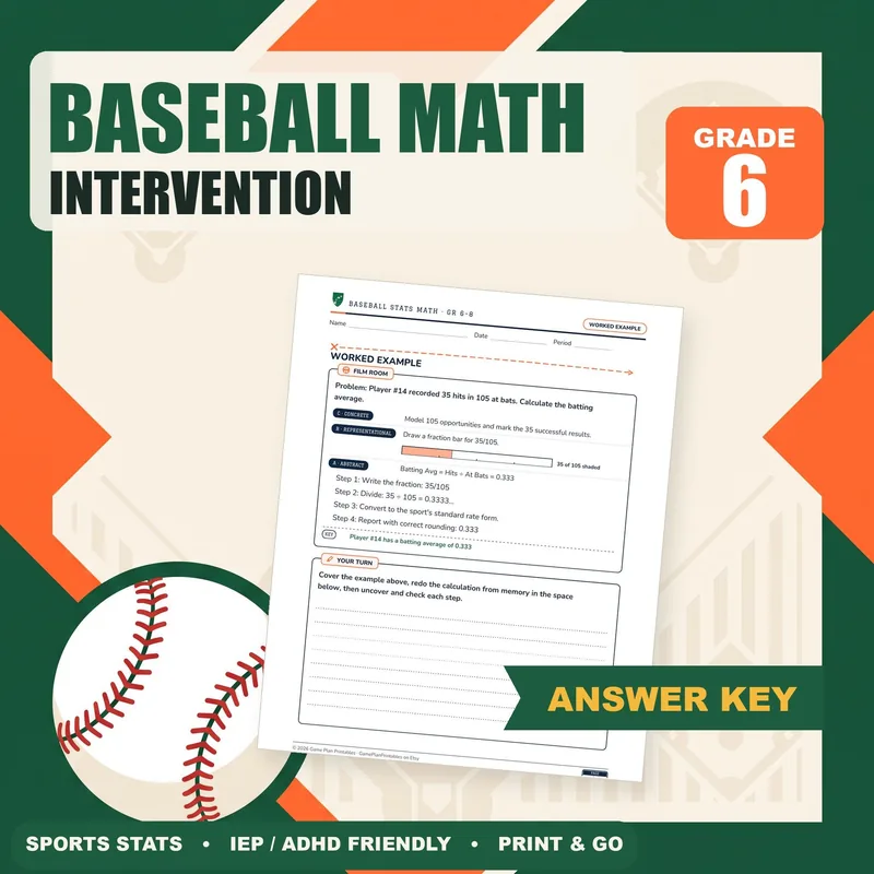 Baseball Math Intervention cover